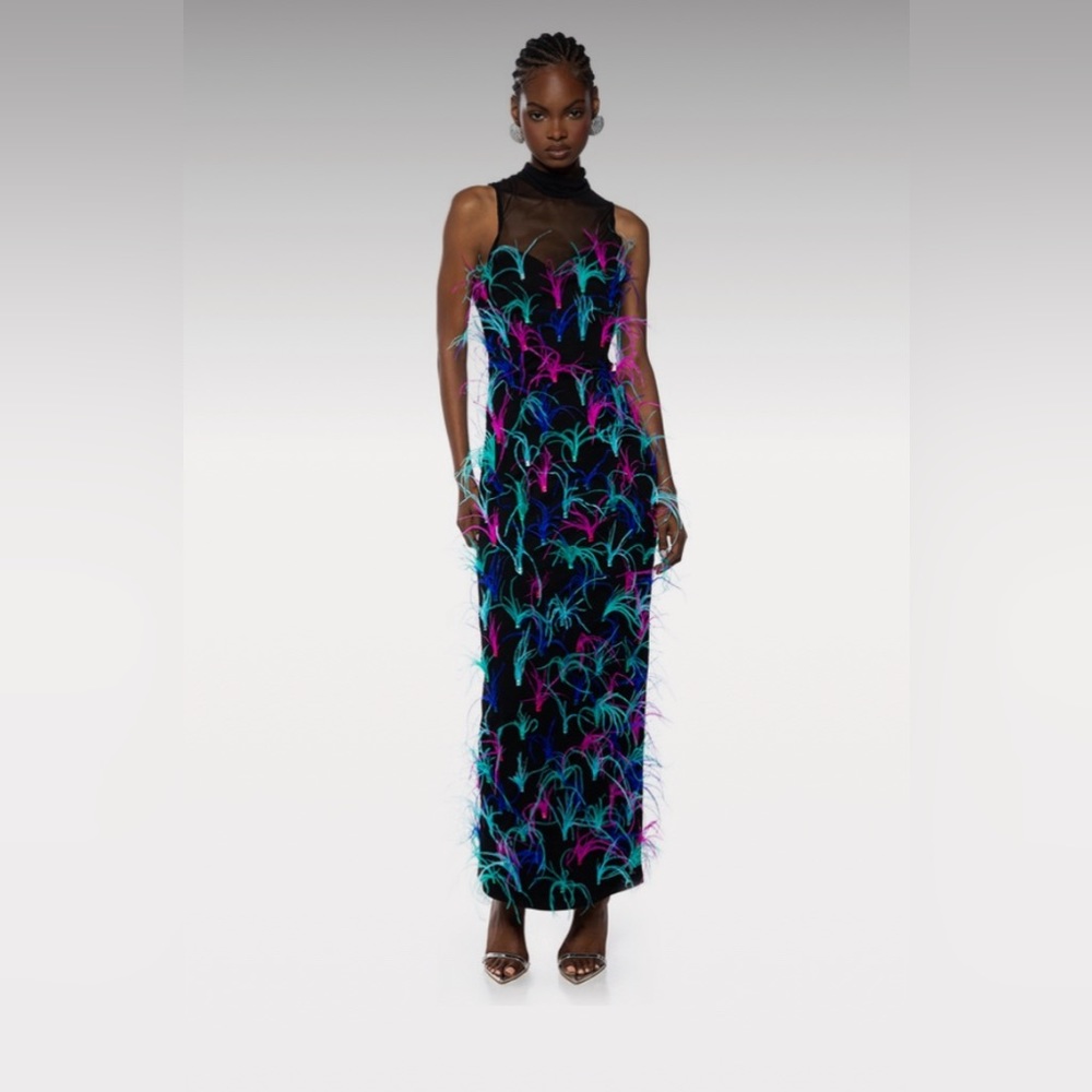 Multi Color Feather Maxi Drese